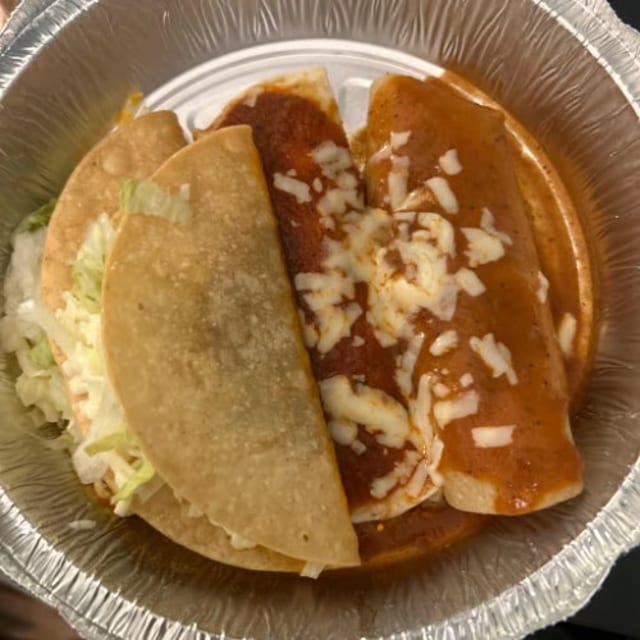 29. Beef Burrito, Chicken Enchilada & 2 Tacos.